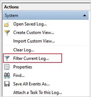  From the Actions menu, on the right corner, press Filter Current Log.