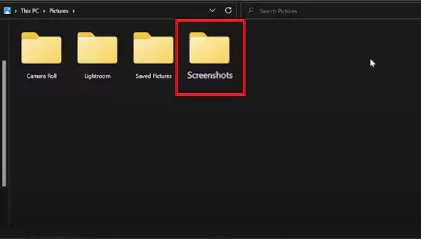 Screenshots under Pictures folder