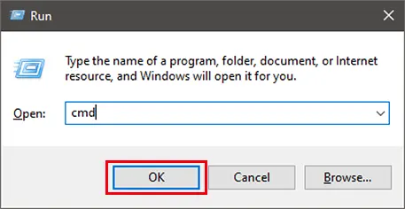 Type ‘cmd’ and click on OK