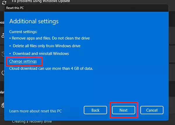 Choose Additional settings or click Next