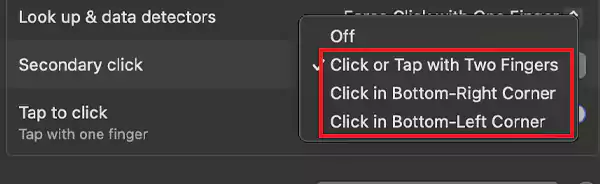 Choose a secondary click option