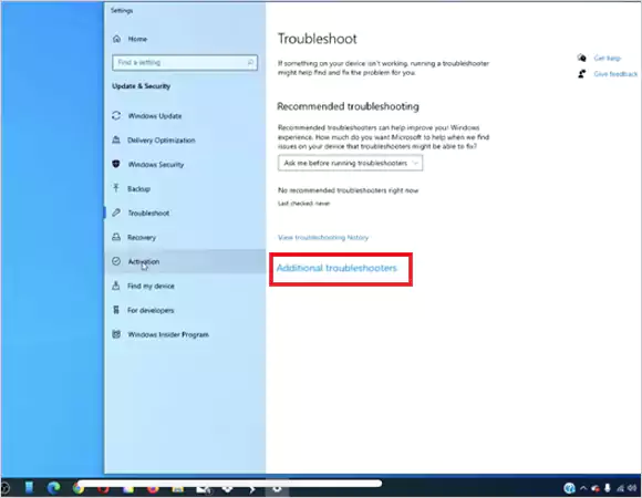 Click on Additional troubleshooters