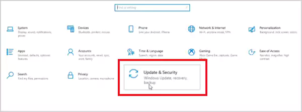 Click on Update and Security
