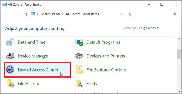 Go to Ease of Access