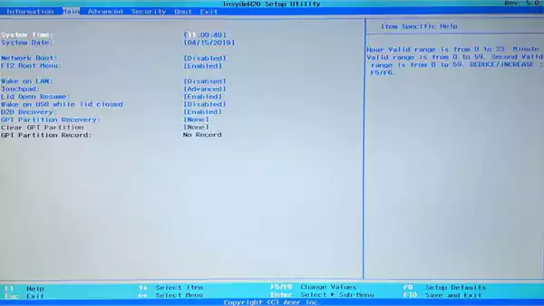 BIOS menu