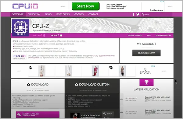 CPU-Z online tool
