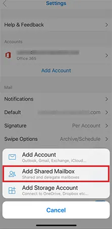 Choose Add Shared Mailbox