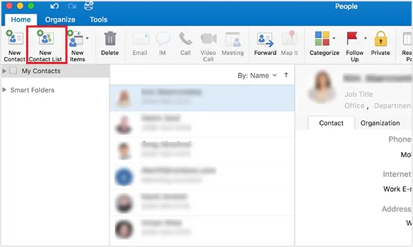 Select New Contact List
