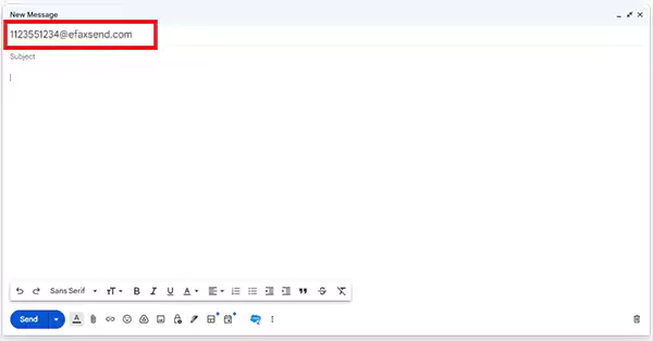 Enter the fax number followed by @efaxsend com