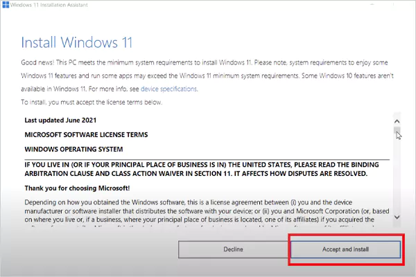 Accept and Install Windows