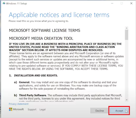 Accept the license terms