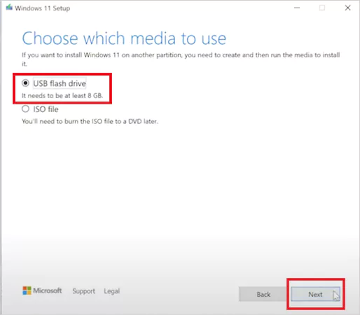 Choose the USB flash drive option