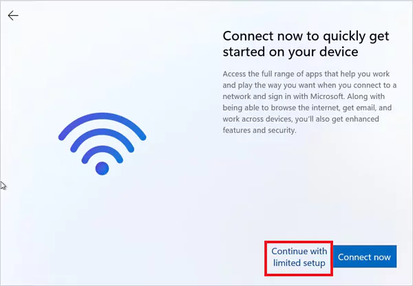 Click on Continue with limited setup