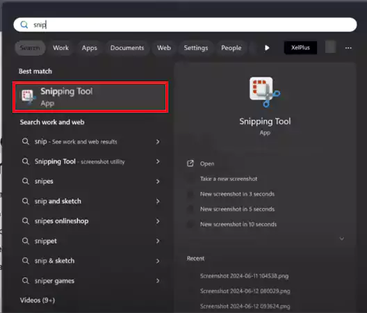 Click on the Snipping Tool option