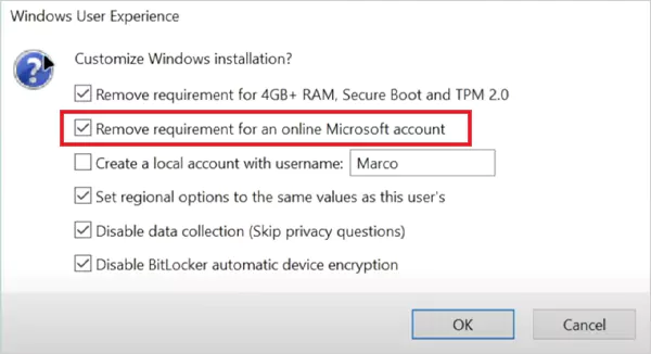 Customize Windows installation in Rufus