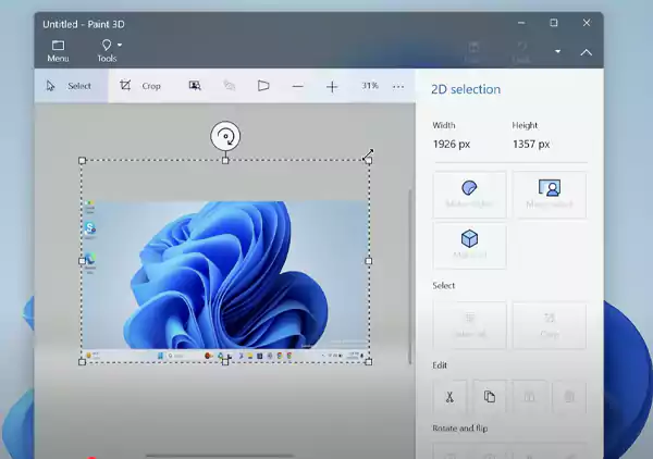 Screenshot pasted on the Paint 3D apps