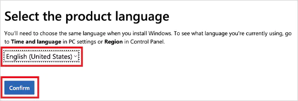 Select the language and confirm