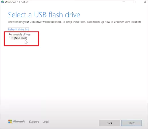 Select your USB drive from the list
