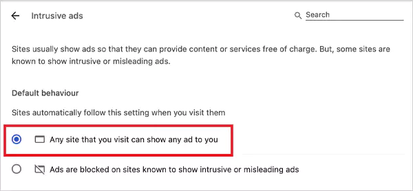 Allow sites to show intrusive ads