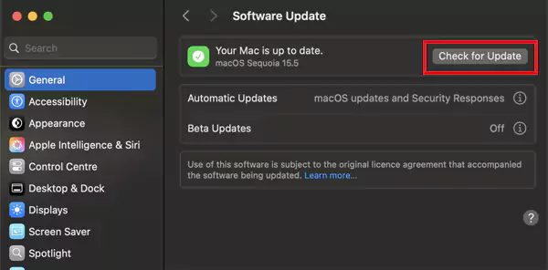 Click on Check for update