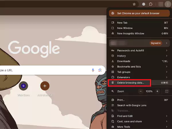Click on Delete browsing data