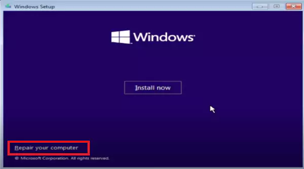 Click on Repair your computer
