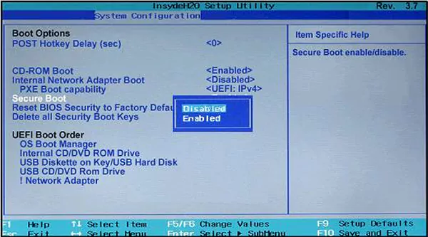 Disable Secure Boot in BIOS