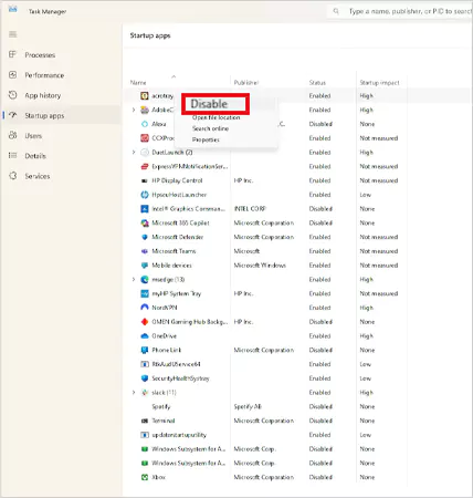 Disable all startup items