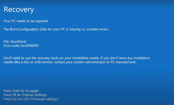 Error Code 0xc00000f