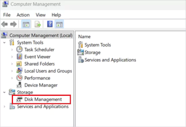 Go to Storage then Disk Management