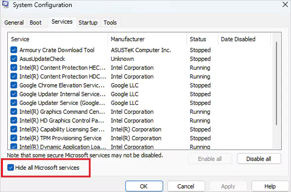 Hide all Microsoft services