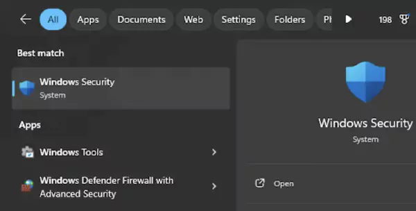 Open Windows Security