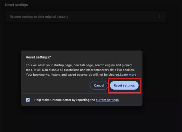 Restore setting to their original defaults