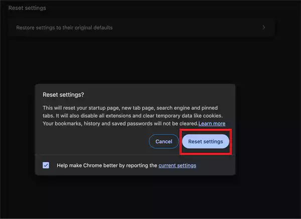 Restore settings to their original defaults