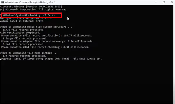 Run the CHKDSK command