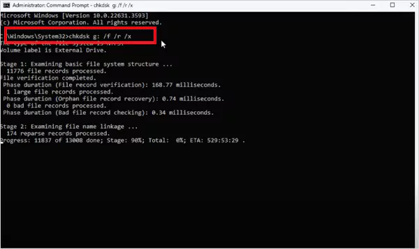 Run the CHKDSK command