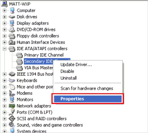 Secondary IDE Channel then Properties