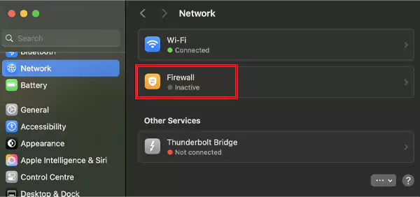 Settings then Network then Firewall