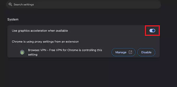 Turn off graphics acceleration