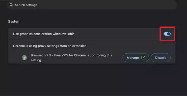 Turn off graphics acceleration