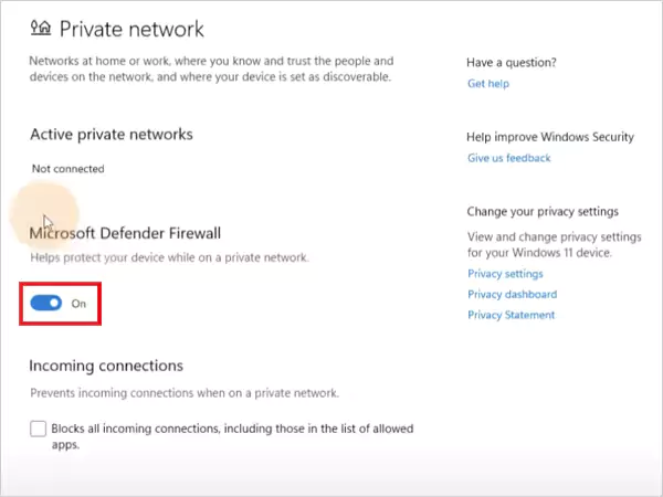 Turn off the firewall on Windows