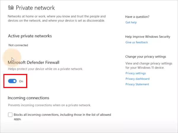 Turn off the firewall on Windows