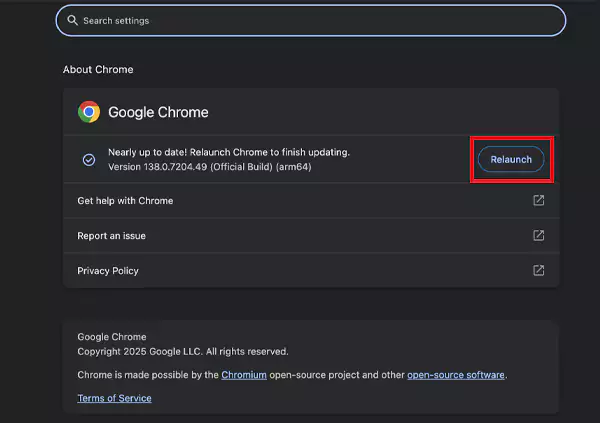 Update or relaunch Chrome