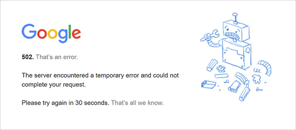 502 error on Google