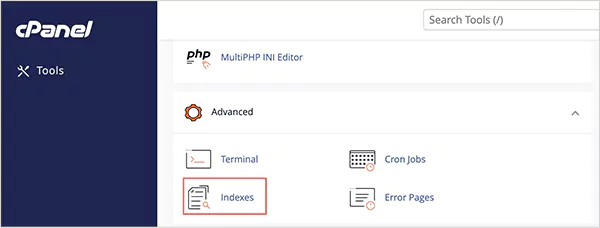 Advanced then Indexes in cPanel