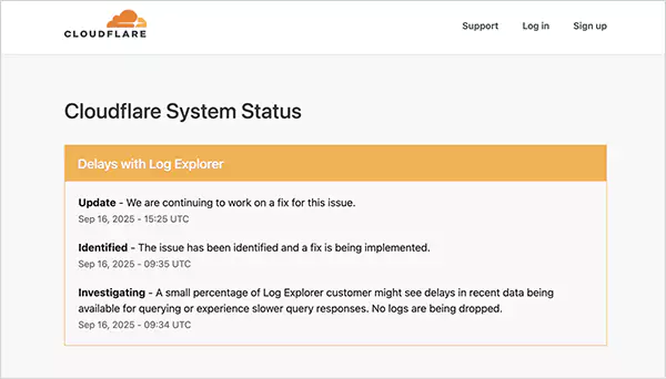 Cloudflare system status page