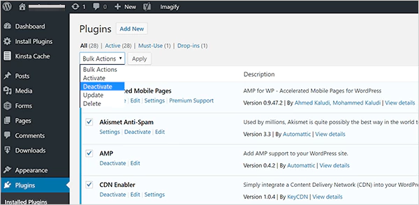 Deactivate plugins on WordPress
