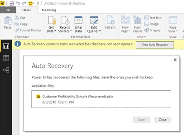 Power BI auto recovery