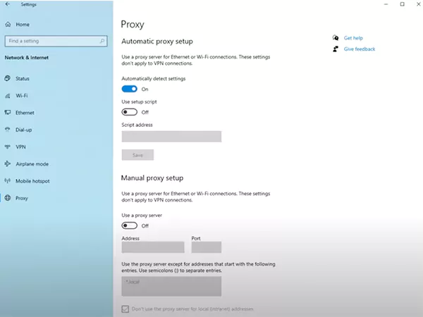Proxy settings on Windows