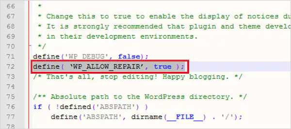 Repair databases in WordPress